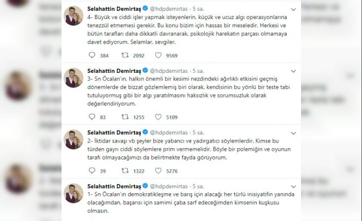 Öcalan’ın mektubundan sonra Selahattin Demirtaş’tan geri adım