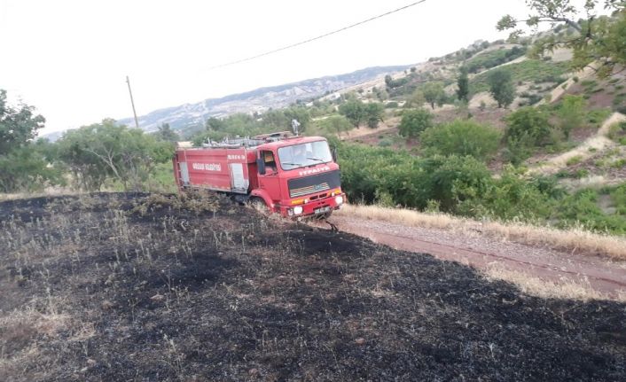 Mangal ateşi otluk alanda yangına neden oldu