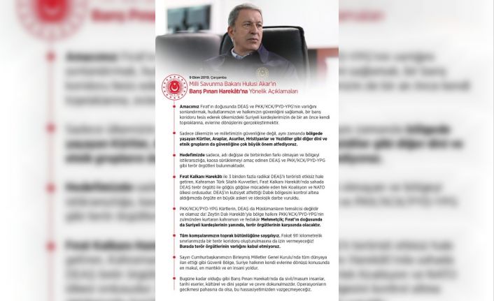 Milli Savunma Bakanı Akar: "911 kilometrelik sınırlarımızda terör koridoru oluşturulmasına izin vermeyeceğiz"