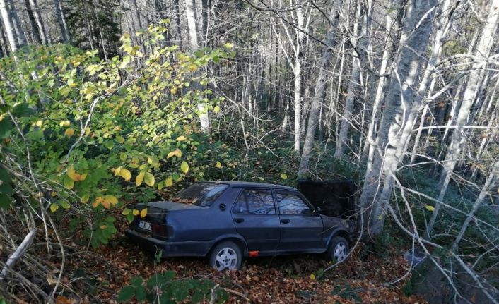 Ormanlık alana uçan otomobil ağaçlara takıldı: 3 yaralı