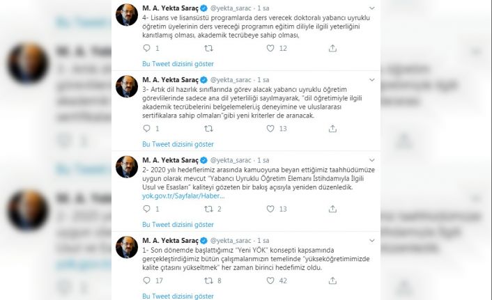 YÖK Başkanı Saraç: “Yabancı uyruklu öğretim elemanı istihdamıyla ilgili usul ve esasları, kaliteyi gözeten bir bakış açısıyla yeniden düzenledik”