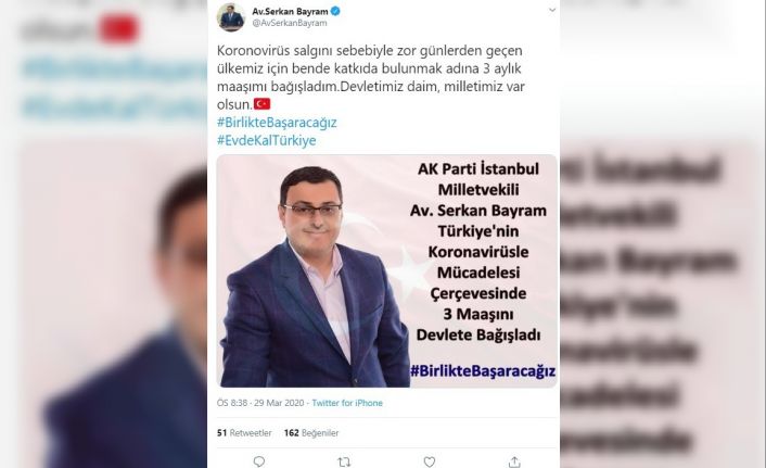 AK Parti İstanbul Milletvekili’nden korona virüsle mücadeleye anlamlı destek
