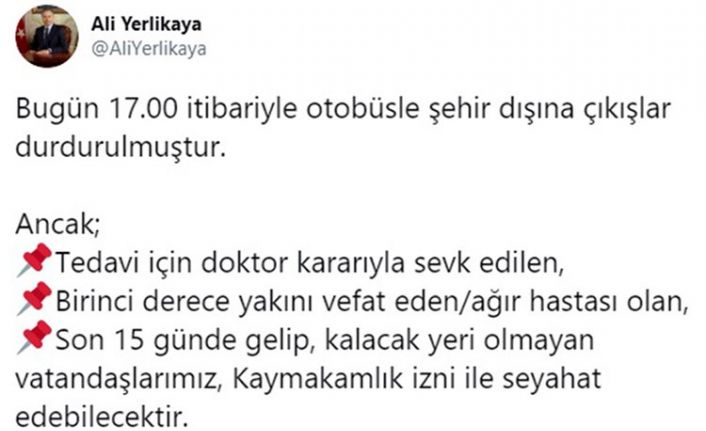 İstanbul Valisi Yerlikaya: "Bugün 17.00 itibariyle otobüsle şehir dışına çıkışlar durdurulmuştur"