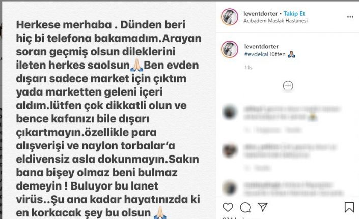 Levent Dörter’den yeni paylaşım: “Sakın hafife almayın ve evde kalın”
