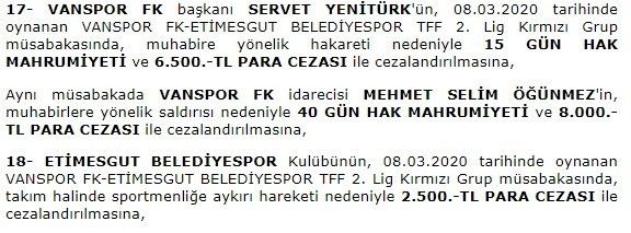 PFDK ceza yağdırdı