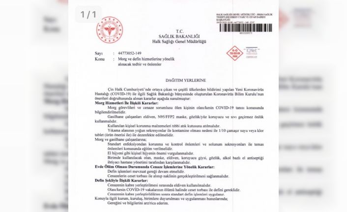 Sağlık Bakanlığından morg ve defin hizmetlerinde koronavirüs önlemi