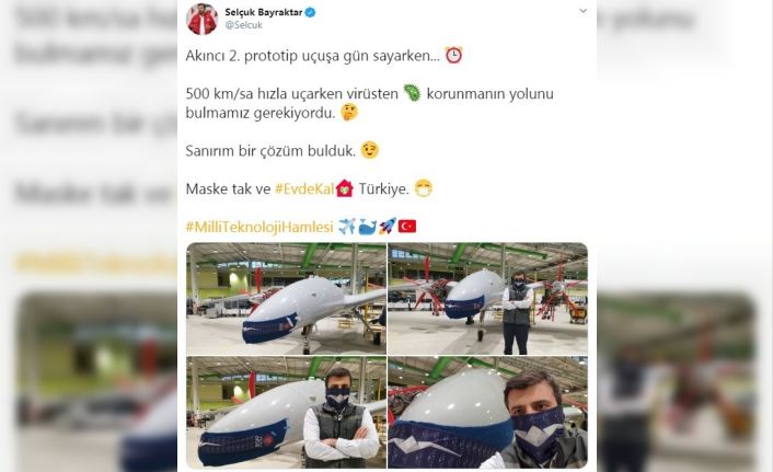 Akıncı 2. prototipe maske takan Selçuk Bayraktar’dan ‘evde kal’ çağrısı