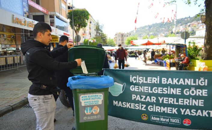 Alanya Belediyesinden atık maske ve eldivene önlem