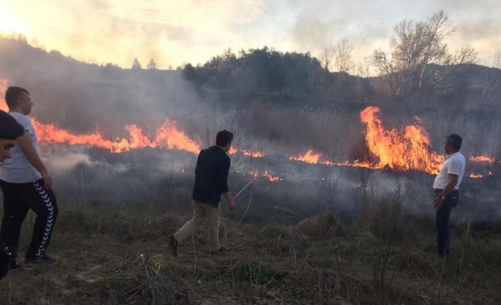 Arazi yangınında kaymakam, belediye başkanı ve ilçe jandarma komutanı tehlike atlattı