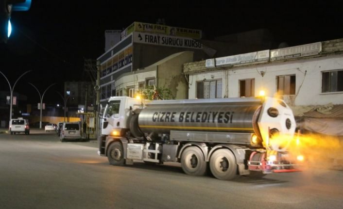 Cizre Belediyesi mikronsis aracı ile cadde ve sokakları dezenfekte ediyor