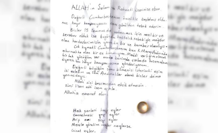 Cumhurbaşkanı Erdoğan, yüzüğünü göndererek Milli Dayanışma Kampanyası’na destek veren vatandaşla görüştü