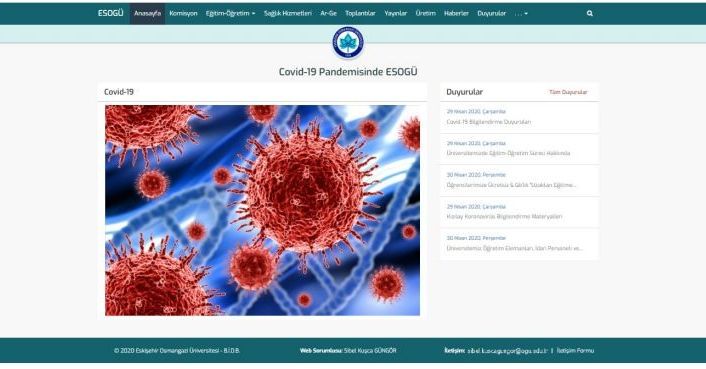 ESOGÜ, Covid-19 sürecindeki faaliyetlerini duyurmak için bir internet sayfası oluşturdu