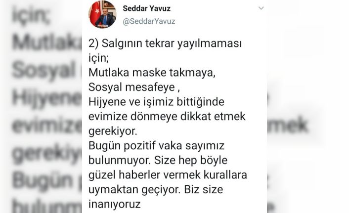 Ordu Valisi Seddar Yavuz duyurdu: "Bugün pozitif vaka sayısı bulunmuyor"