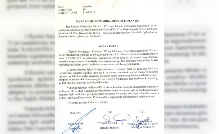 Sinop’ta bir köy karantinaya alındı