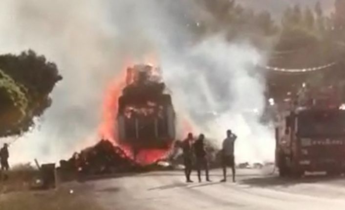 Saman yüklü tır alev alev yandı