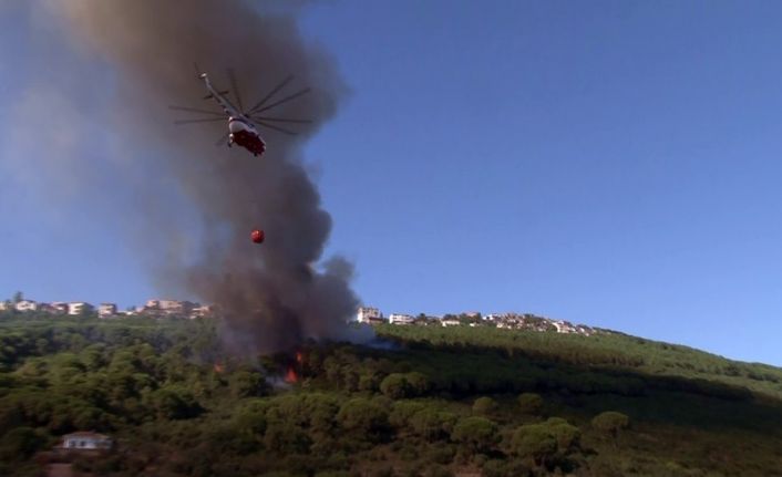 Maltepe’de ormanlık alanda yangın çıktı. Yangına itfaiye ekiplerinin yanı sıra havadan helikopterle de müdahale ediliyor.