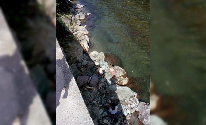 Rizeli Alper, yavru köpeği annesi ile buluşturmak için derenin karşısına geçti