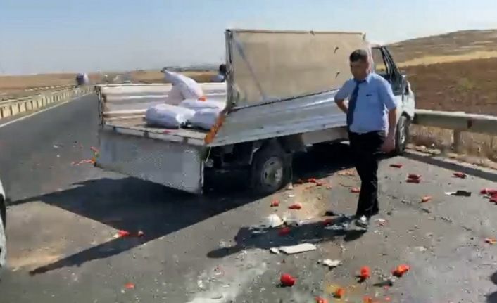 Biber yüklü kamyonet takla attı: 3 yaralı