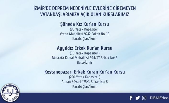 Diyanet işleri Başkanı Erbaş duyurdu:" 3 Kur’an Kursumuzun kapıları  vatandaşlarımıza açıktır”