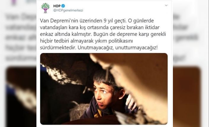 HDP’nin Van depremine ilişkin provokatif paylaşımına İçişleri Bakanlığından tokat gibi cevap