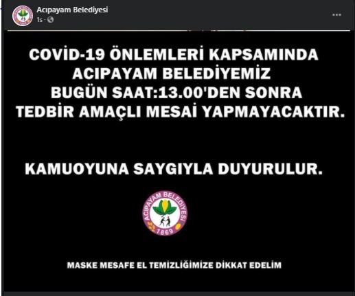 Acıpayam belediye binası korona virüs tedbirleri kapsamında kapatıldı