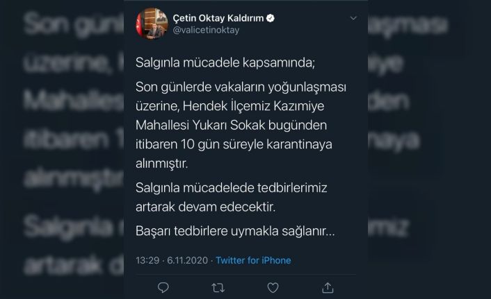 Vaka sayısı artan Sakarya’da bir sokak karantinaya alındı