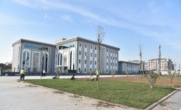 Kartepe kent meydanında fidanlardan sonra çimler serildi