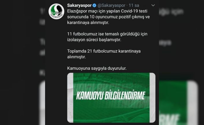 Korona virüs nedeniyle Sakaryasor’da yarın maça çıkacak oyuncu kalmadı