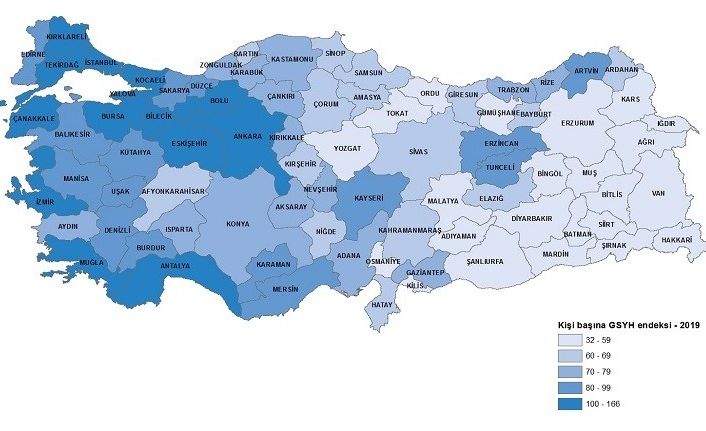 2019 yılında gayri safi yurtiçi hasılası en düşük il Bayburt oldu