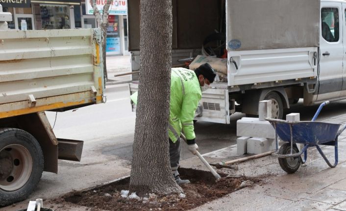 Aksaray’da yeşil alanların bakımı kış aylarında da devam ediyor