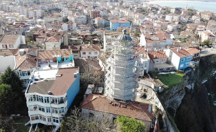 (Özel) 162 yıllık Şile Feneri’ndeki restorasyon çalışmaları havadan görüntülendi