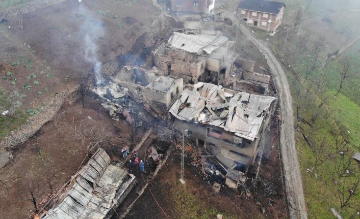 Trabzon’un Araklı ilçesi Taşgeçit mahallesindeki yangının hasarı gün ağarınca ortaya çıktı