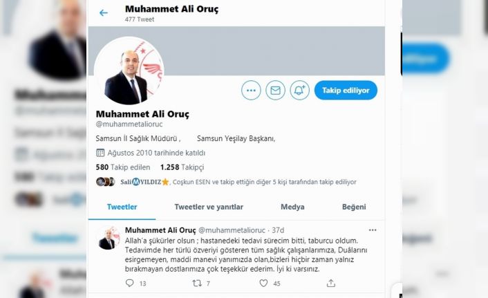 Korona tedavisi gören Sağlık Müdürü Oruç, taburcu oldu