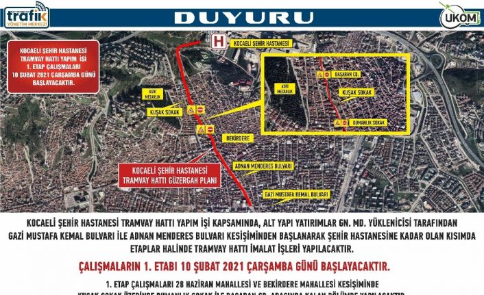 Şehir Hastanesi Tramvay Hattı için yol kapatılacak