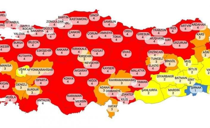 Bayburt Covid-19 haritasına kırmızı kategoride yer aldı