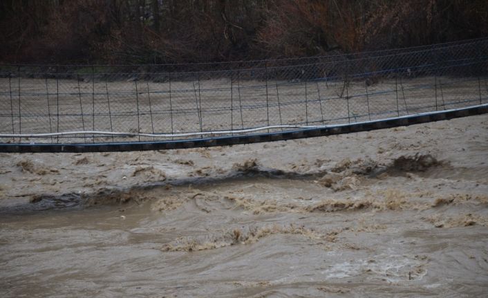 Sağanak yağış nedeni ile debisi yükselen Habur Çayının etrafındaki evler tehlike altında