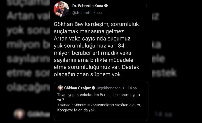 Bakan Koca: "84 milyon beraber artırmadık vaka sayılarını ama birlikte mücadele etme sorumluluğumuz var"