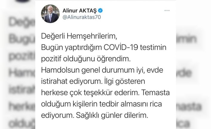 Bursa Büyükşehir Belediye Başkanı Alinur Aktaş’ın korona virüs testi pozitif çıktı