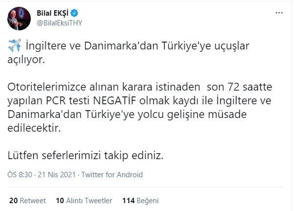 İngiltere ve Danimarka’dan Türkiye’ye uçuşlar yeniden başlıyor