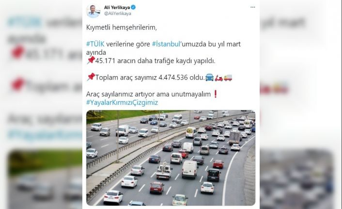 İstanbul’da Mart ayında trafikteki araç sayısı 4 milyon 474 bin 536 çıktı