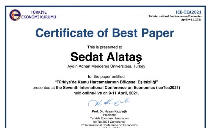 ADÜ Araştırma Görevlileri ‘En İyi Bildiri’ ödülüne layık görüldü