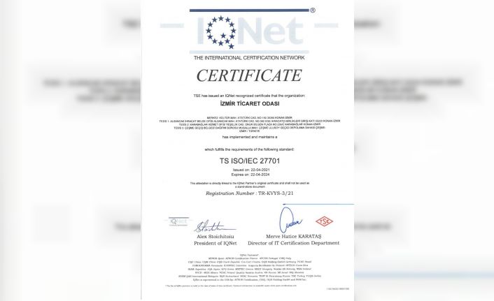 İZTO, ISO 27701 Kişisel Veri Yönetim Sistemi Belgesini alan ilk kamu kurumu oldu