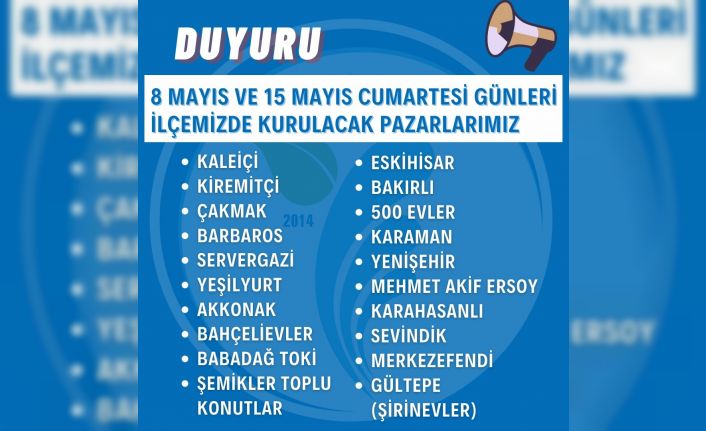 Merkezefendi’de pazar yerleri 8 ve 15 Mayıs’ta açık olacak