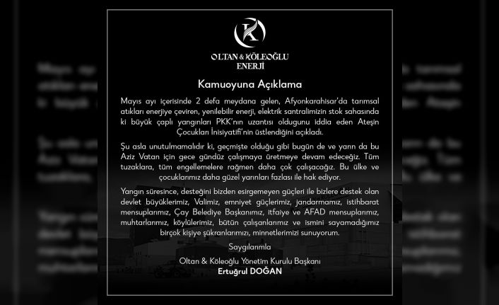 Santral yangınının altından PKK çıktı