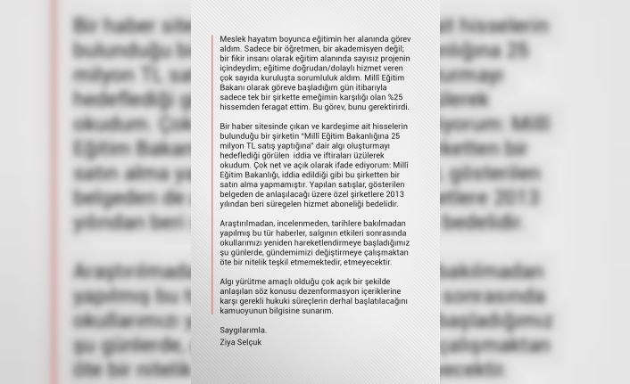 Bakan Selçuk: "Milli Eğitim Bakanlığı bu şirketten bir satın alma yapmamıştır"