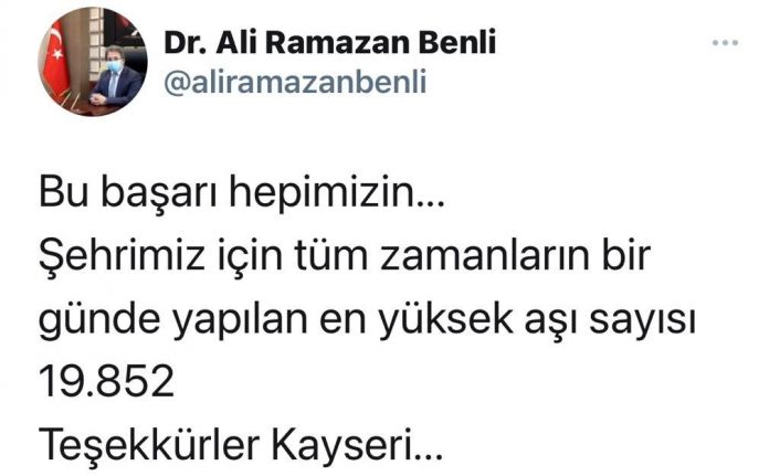 Kayseri’de bir günde 19 bin 852 korona virüs aşısı yapıldı