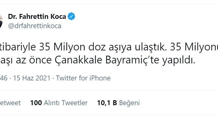 Türkiye’deki 35 milyonuncu Covid-19 aşısı Çanakkale’de yapıldı