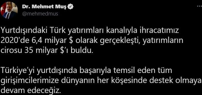Yurt dışındaki Türk yatırımların cirosu 35 milyar dolara ulaştı