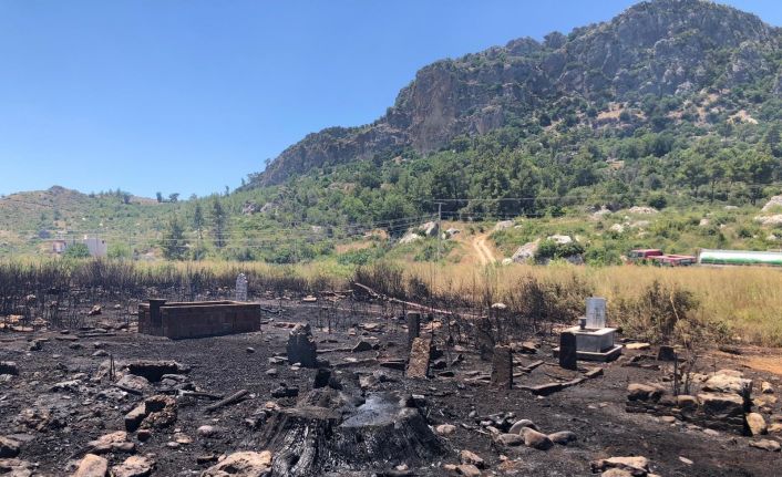 Araçta çıkan yangın makilik alanı ve mezarlıkları küle çevirdi