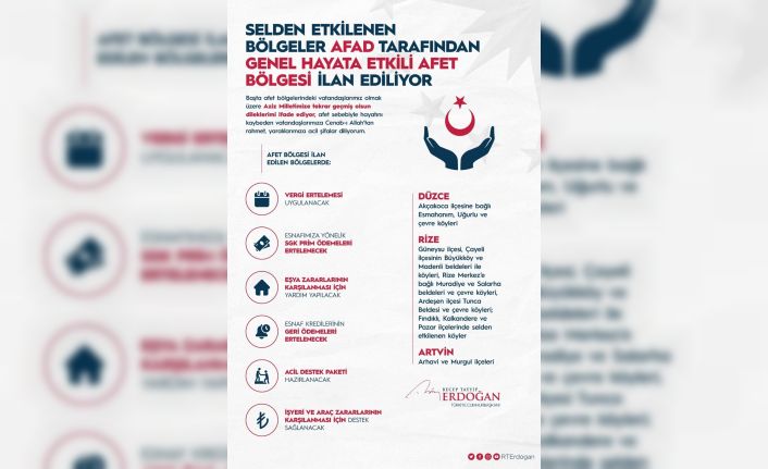 Cumhurbaşkanı Erdoğan: "Orman yangınlarından etkilenen bölgelerimizi “Genel Hayata Etkili Afet Bölgesi” ilan ettik"